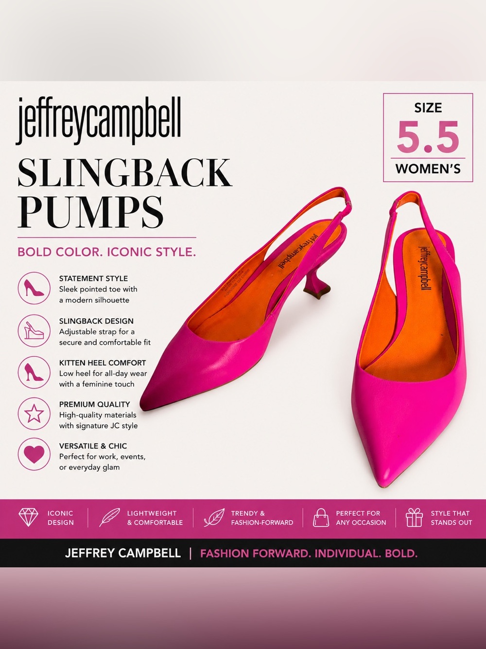Jeffrey Campbell Hot Pink Slingback Pumps | Women’s Size 5.5 | Kitten Heel